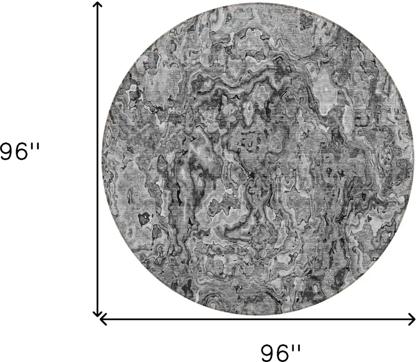 8' Gray Charcoal And Silver Round Abstract Washable Indoor Outdoor Area Rug Photo 3