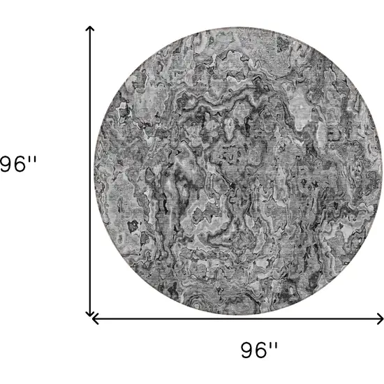 8' Gray Charcoal And Silver Round Abstract Washable Indoor Outdoor Area Rug Photo 3