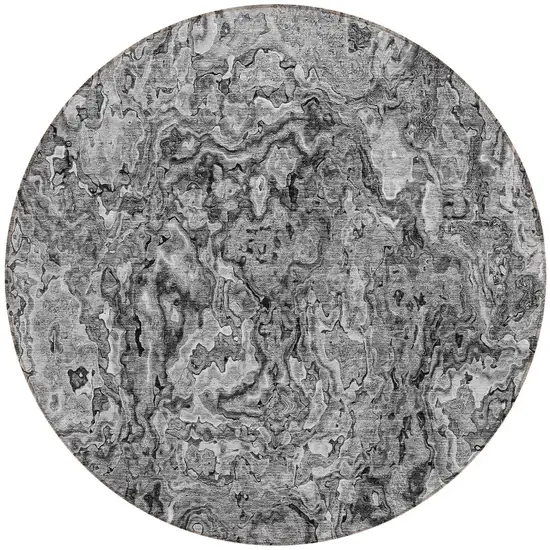 8' Gray Charcoal And Silver Round Abstract Washable Indoor Outdoor Area Rug Photo 5