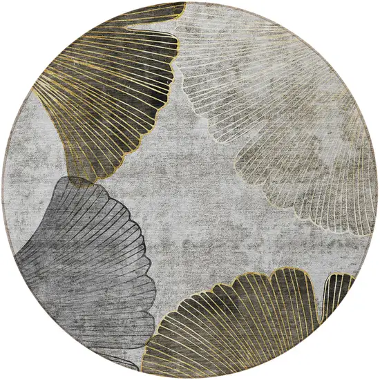 8' Gray Charcoal And Silver Round Floral Washable Indoor Outdoor Area Rug Photo 5