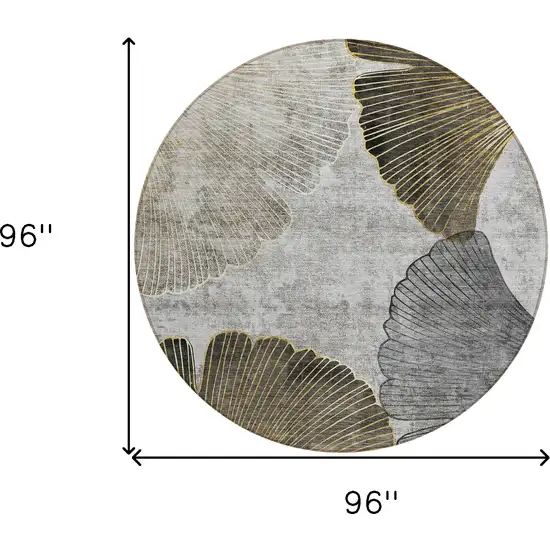 8' Gray Charcoal And Silver Round Floral Washable Indoor Outdoor Area Rug Photo 8