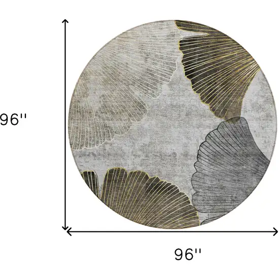 8' Gray Charcoal And Silver Round Floral Washable Indoor Outdoor Area Rug Photo 8