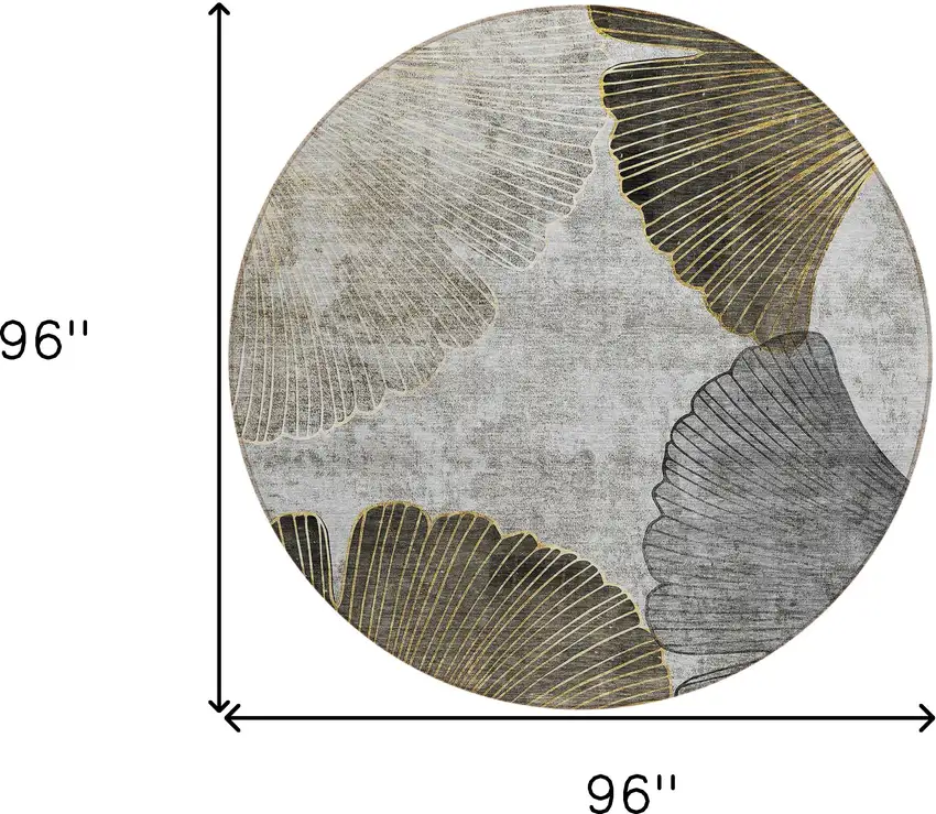 8' Gray Charcoal And Silver Round Floral Washable Indoor Outdoor Area Rug Photo 8