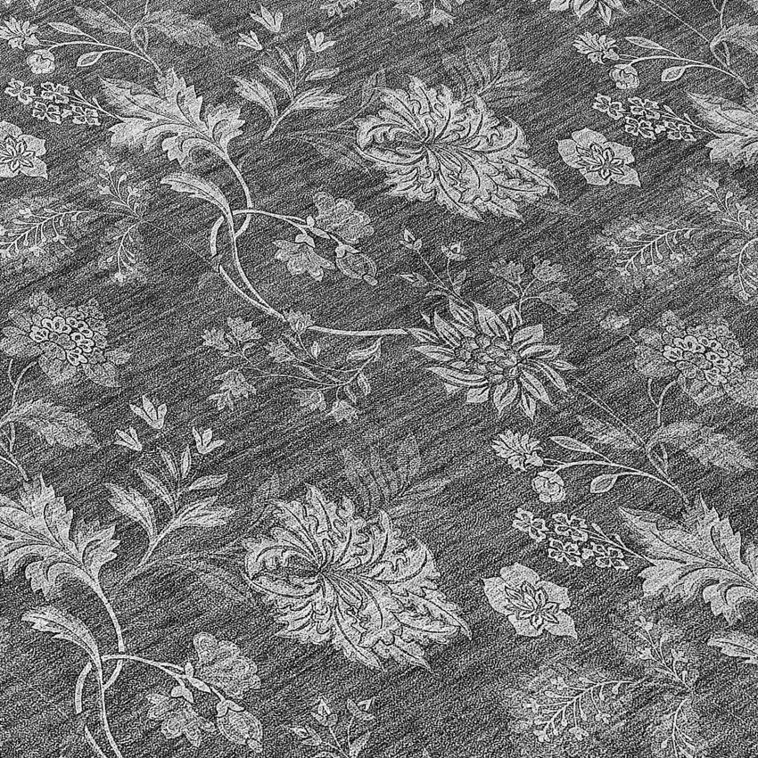 8' Gray Charcoal And Silver Round Floral Washable Indoor Outdoor Area Rug Photo 8