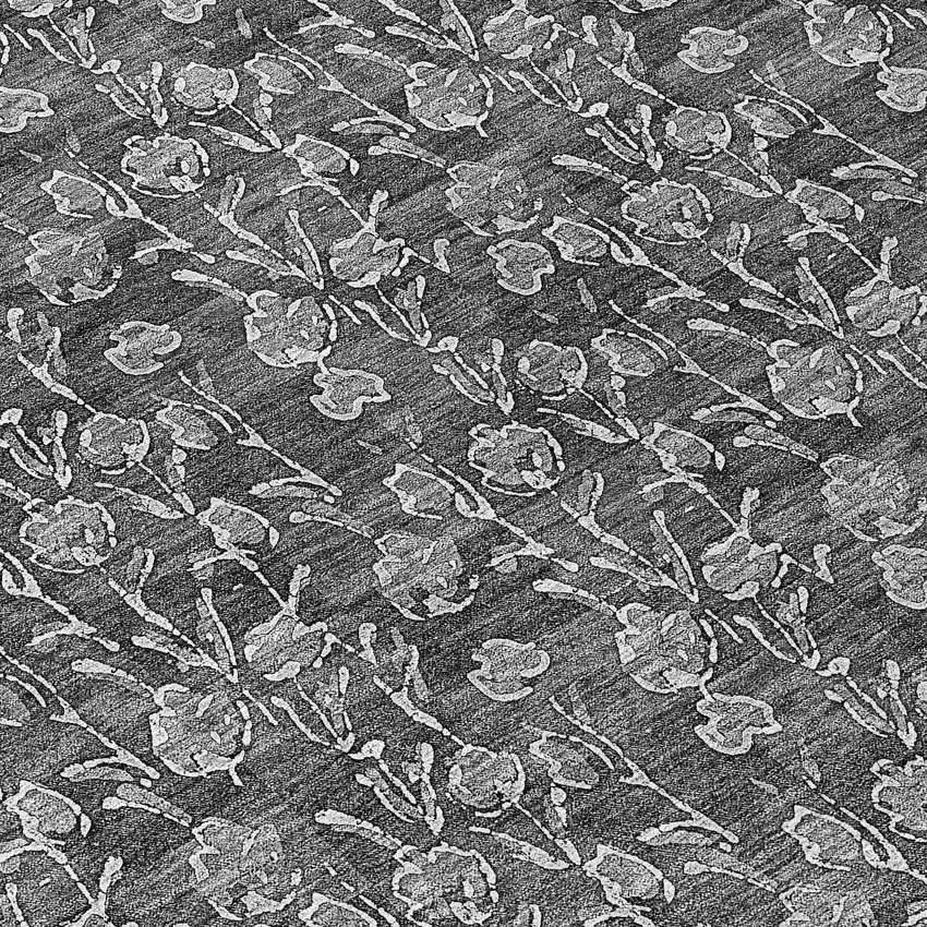 8' Gray Charcoal And Silver Round Floral Washable Indoor Outdoor Area Rug Photo 8