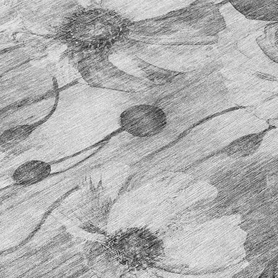 8' Gray Charcoal And Silver Round Floral Washable Indoor Outdoor Area Rug Photo 9