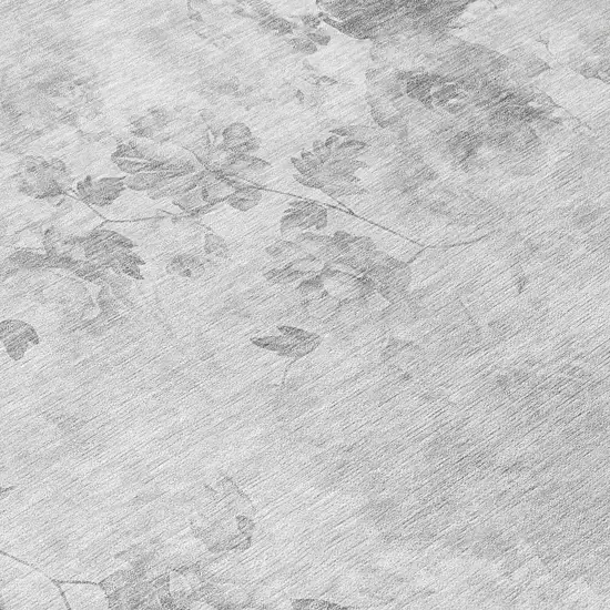 8' Gray Charcoal And Silver Round Floral Washable Indoor Outdoor Area Rug Photo 9