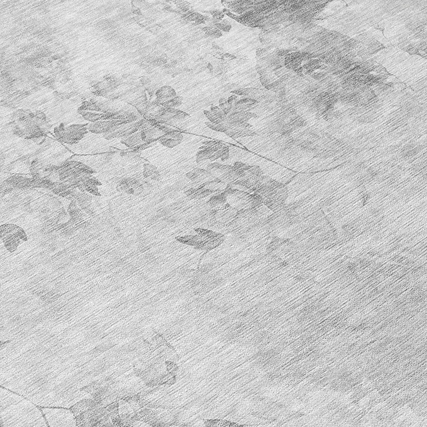 8' Gray Charcoal And Silver Round Floral Washable Indoor Outdoor Area Rug Photo 9
