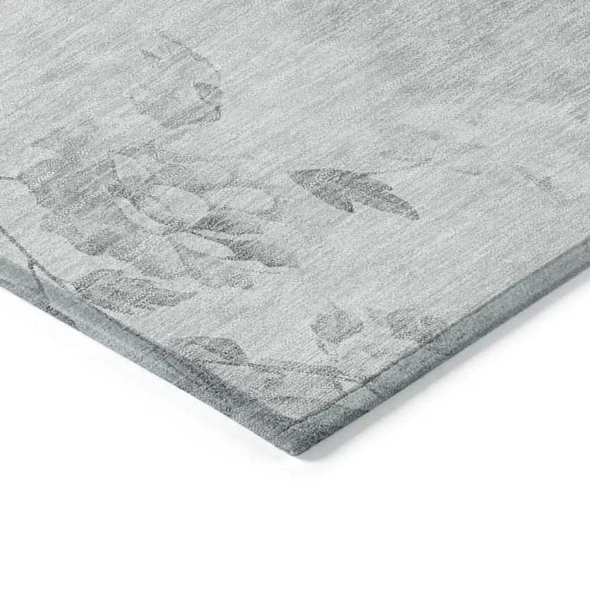 8' Gray Charcoal And Silver Round Floral Washable Indoor Outdoor Area Rug Photo 4