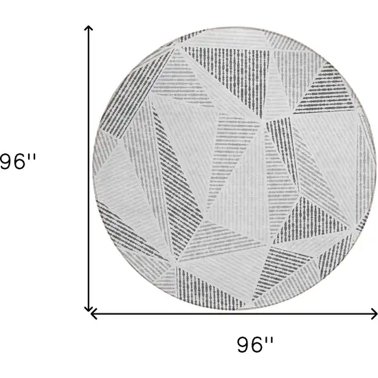 8' Gray Charcoal And Silver Round Geometric Washable Indoor Outdoor Area Rug Photo 3