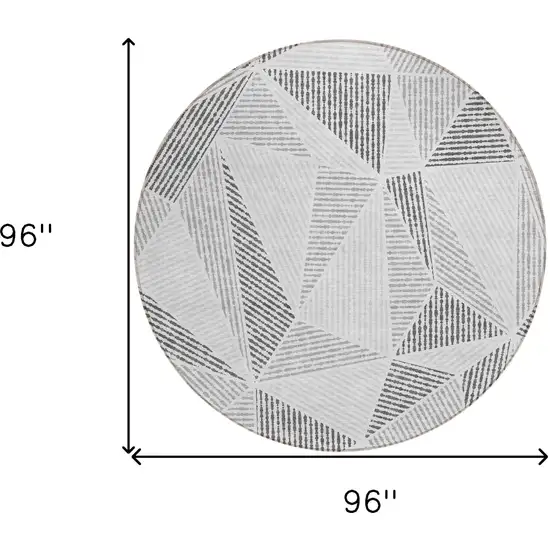 8' Gray Charcoal And Silver Round Geometric Washable Indoor Outdoor Area Rug Photo 3