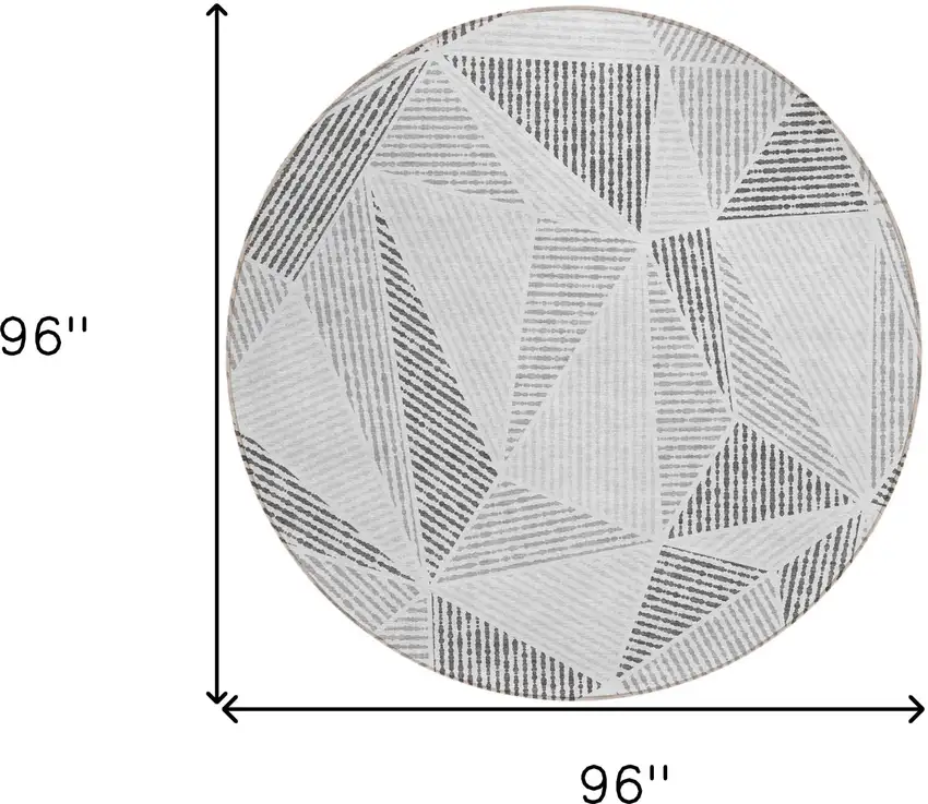 8' Gray Charcoal And Silver Round Geometric Washable Indoor Outdoor Area Rug Photo 3