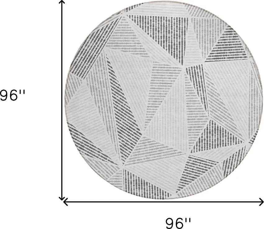 8' Gray Charcoal And Silver Round Geometric Washable Indoor Outdoor Area Rug Photo 3