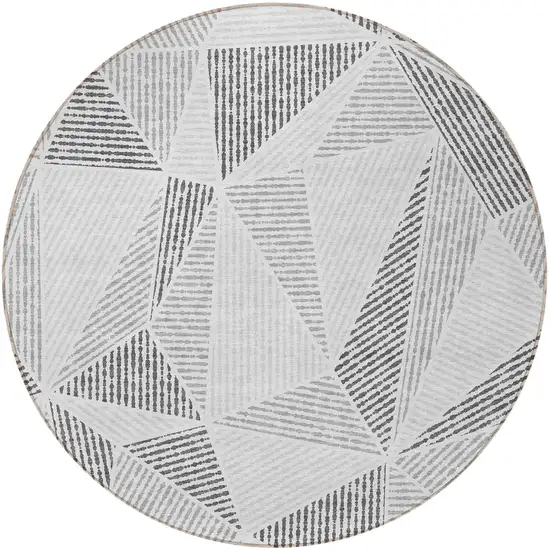 8' Gray Charcoal And Silver Round Geometric Washable Indoor Outdoor Area Rug Photo 5