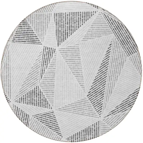 8' Gray Charcoal And Silver Round Geometric Washable Indoor Outdoor Area Rug Photo 5