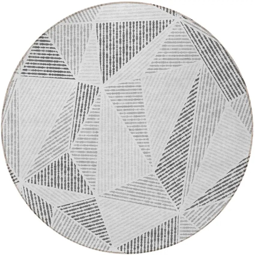 8' Gray Charcoal And Silver Round Geometric Washable Indoor Outdoor Area Rug Photo 5