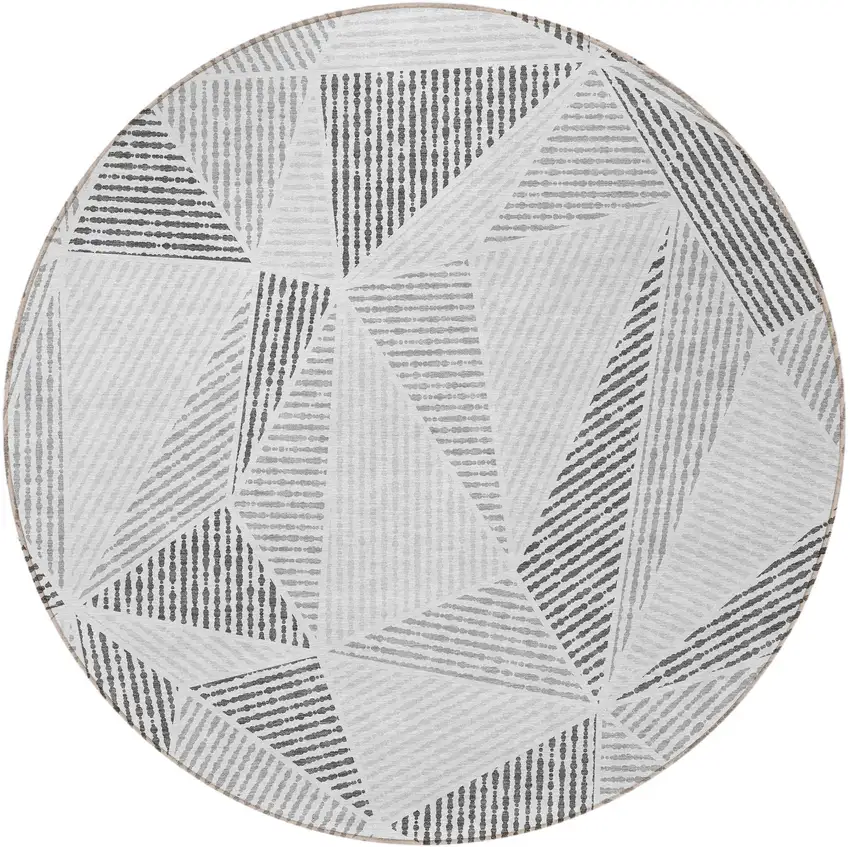 8' Gray Charcoal And Silver Round Geometric Washable Indoor Outdoor Area Rug Photo 5