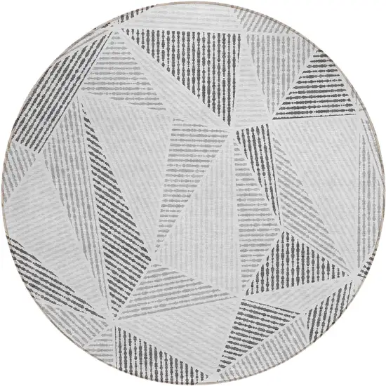 8' Gray Charcoal And Silver Round Geometric Washable Indoor Outdoor Area Rug Photo 2