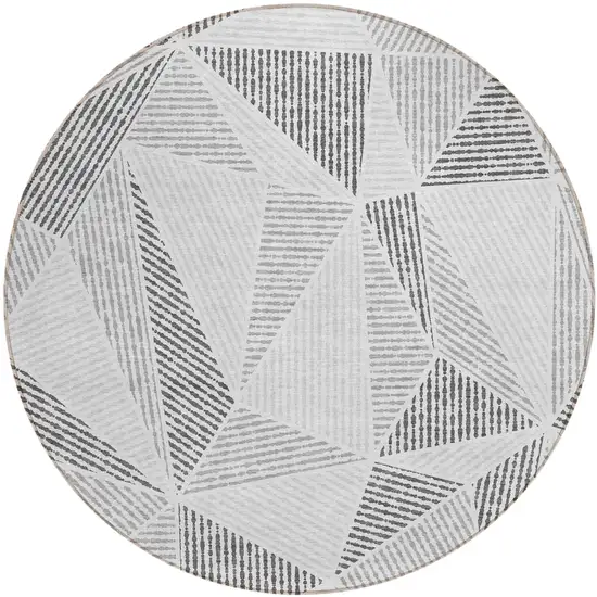 8' Gray Charcoal And Silver Round Geometric Washable Indoor Outdoor Area Rug Photo 2