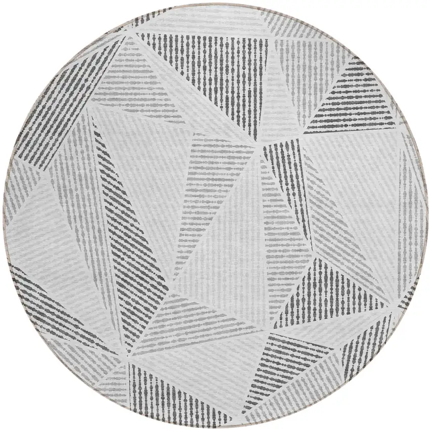 8' Gray Charcoal And Silver Round Geometric Washable Indoor Outdoor Area Rug Photo 2
