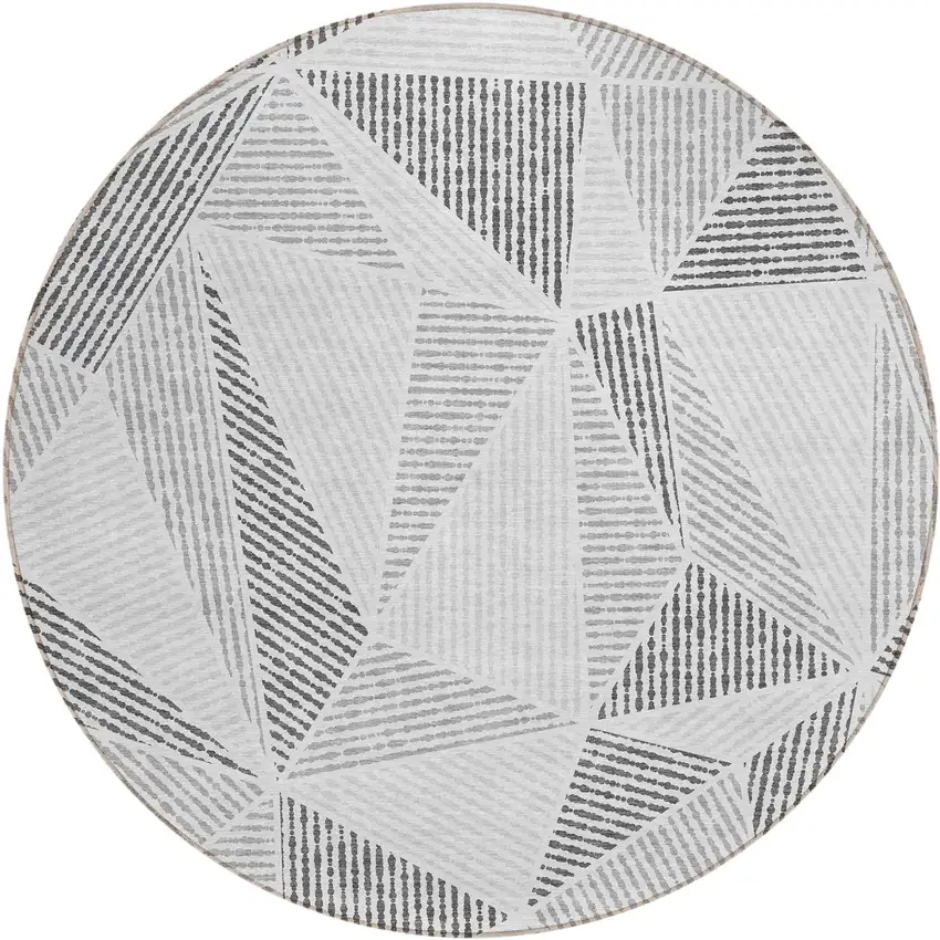 8' Gray Charcoal And Silver Round Geometric Washable Indoor Outdoor Area Rug Photo 2