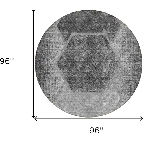 8' Gray Charcoal And Silver Round Geometric Washable Indoor Outdoor Area Rug Photo 3