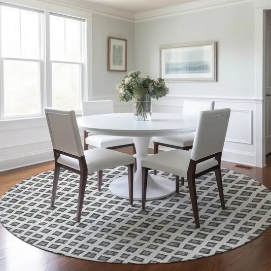 8' Gray Charcoal And Silver Round Geometric Washable Indoor Outdoor Area Rug Photo 9