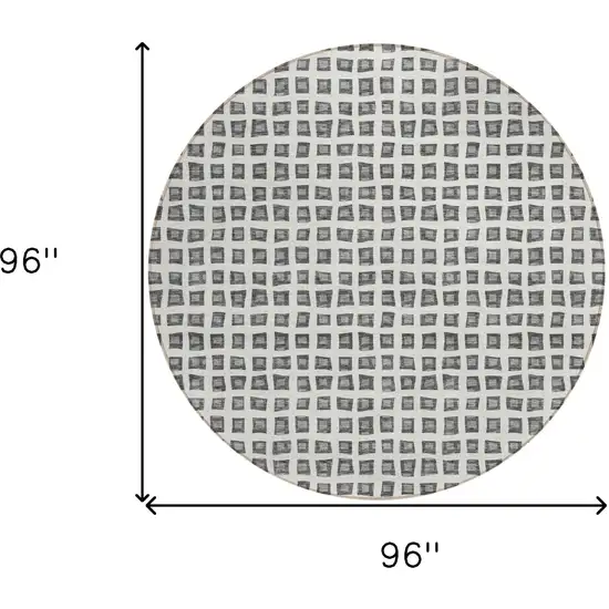 8' Gray Charcoal And Silver Round Geometric Washable Indoor Outdoor Area Rug Photo 8