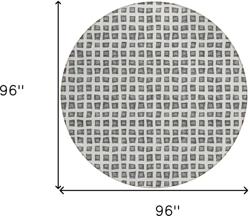 8' Gray Charcoal And Silver Round Geometric Washable Indoor Outdoor Area Rug Photo 8