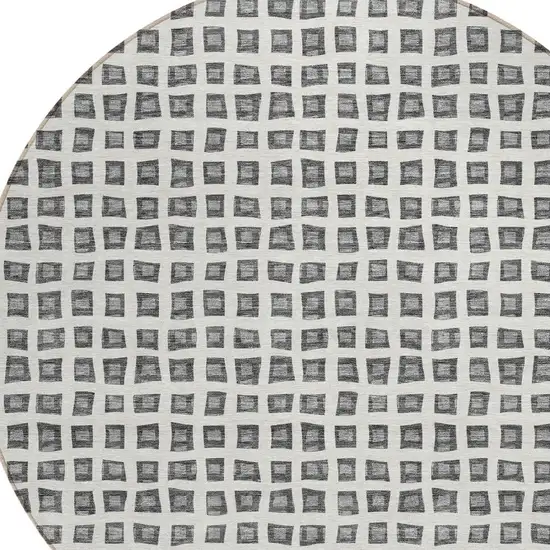 8' Gray Charcoal And Silver Round Geometric Washable Indoor Outdoor Area Rug Photo 5