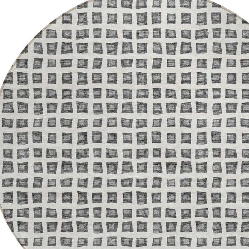 8' Gray Charcoal And Silver Round Geometric Washable Indoor Outdoor Area Rug Photo 5