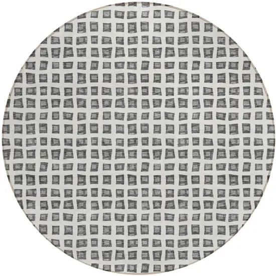 8' Gray Charcoal And Silver Round Geometric Washable Indoor Outdoor Area Rug Photo 1
