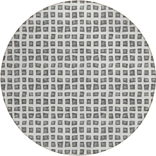 8' Gray Charcoal And Silver Round Geometric Washable Indoor Outdoor Area Rug Photo 1