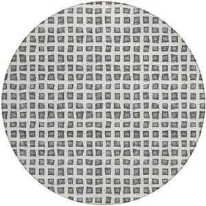 Photo of 8' Gray Charcoal And Silver Round Geometric Washable Indoor Outdoor Area Rug