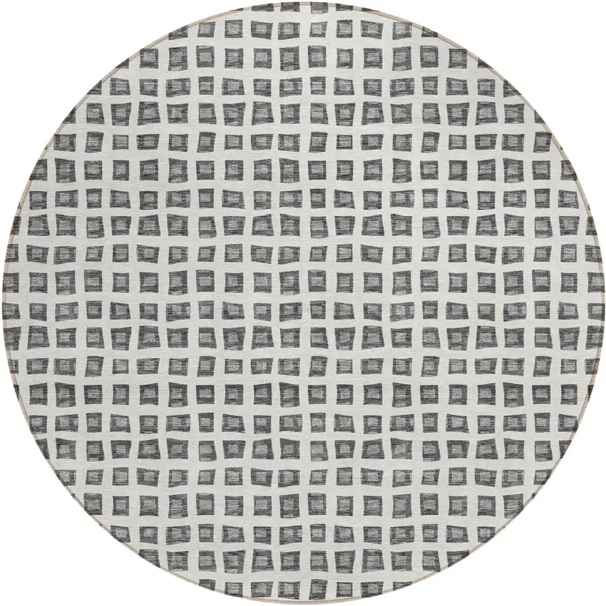 8' Gray Charcoal And Silver Round Geometric Washable Indoor Outdoor Area Rug Photo 1
