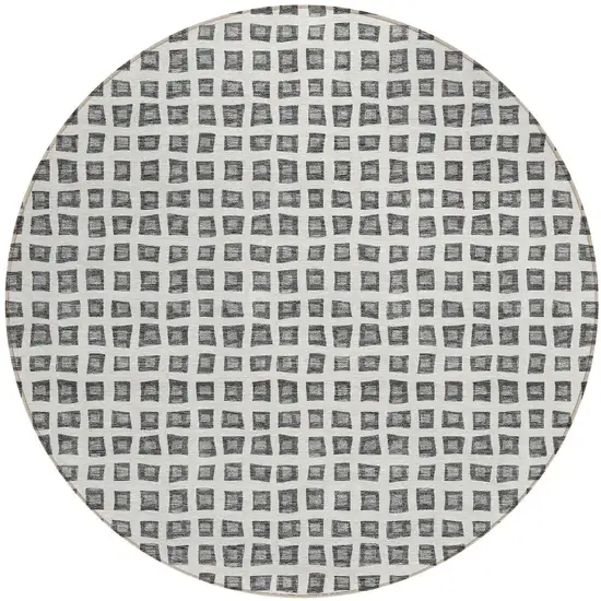 8' Gray Charcoal And Silver Round Geometric Washable Indoor Outdoor Area Rug Photo 7