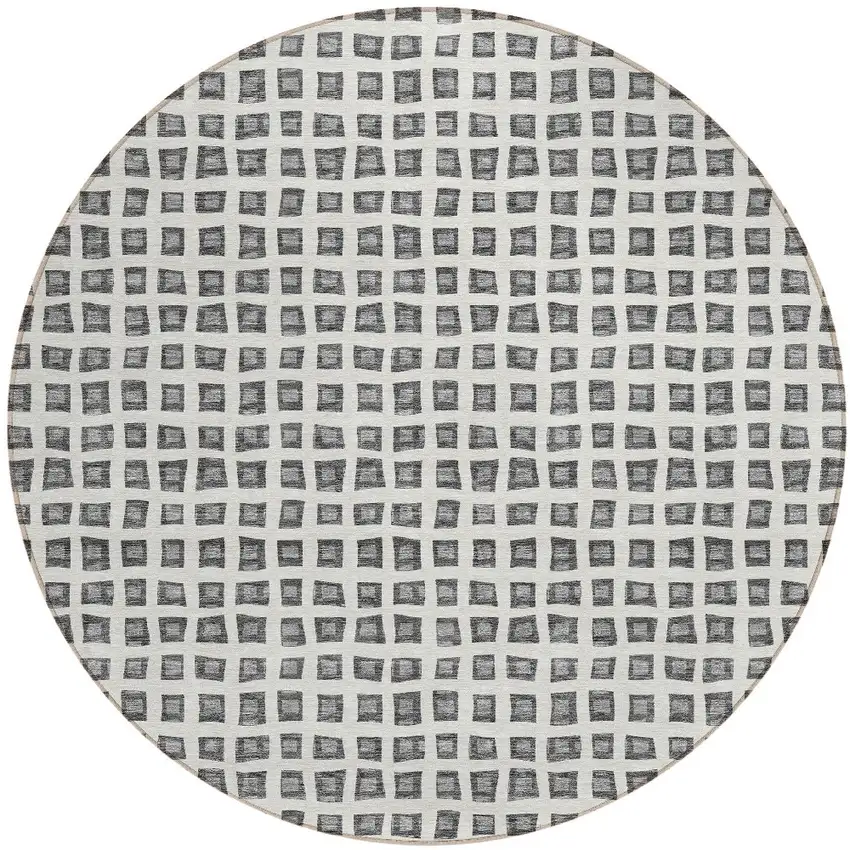 8' Gray Charcoal And Silver Round Geometric Washable Indoor Outdoor Area Rug Photo 7