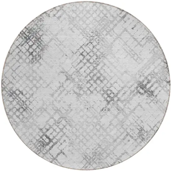 8' Gray Charcoal And Silver Round Geometric Washable Indoor Outdoor Area Rug Photo 2