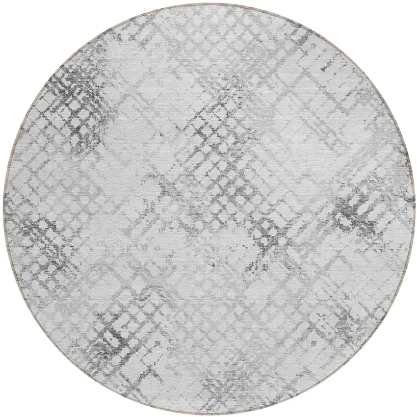 8' Gray Charcoal And Silver Round Geometric Washable Indoor Outdoor Area Rug Photo 2