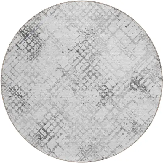 8' Gray Charcoal And Silver Round Geometric Washable Indoor Outdoor Area Rug Photo 2