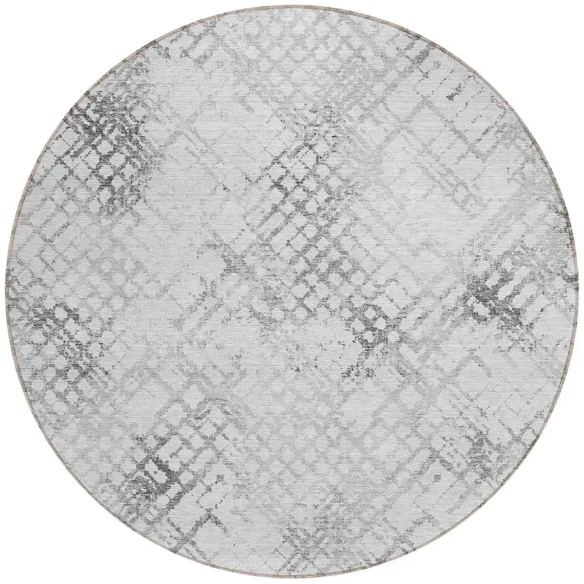 8' Gray Charcoal And Silver Round Geometric Washable Indoor Outdoor Area Rug Photo 4