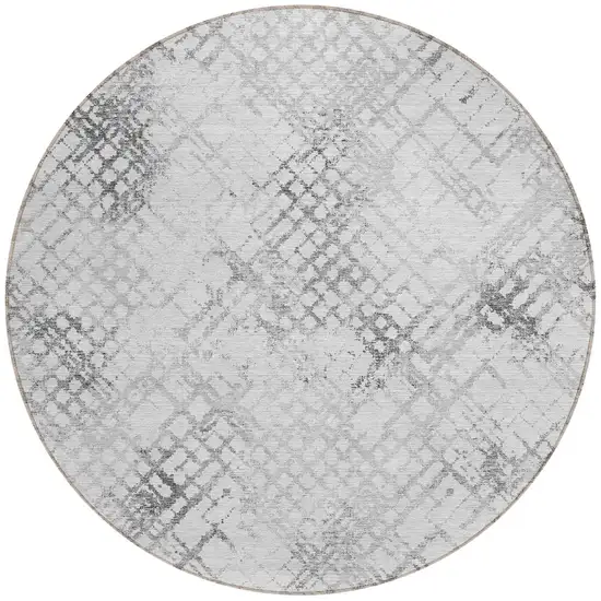 8' Gray Charcoal And Silver Round Geometric Washable Indoor Outdoor Area Rug Photo 4