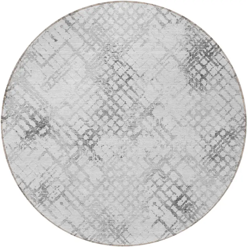 8' Gray Charcoal And Silver Round Geometric Washable Indoor Outdoor Area Rug Photo 5