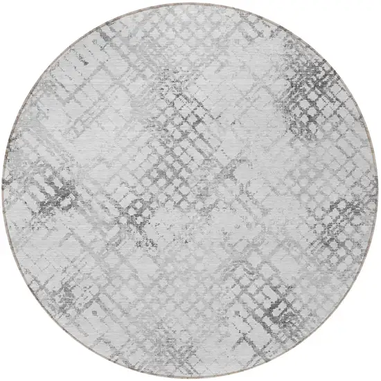 8' Gray Charcoal And Silver Round Geometric Washable Indoor Outdoor Area Rug Photo 5