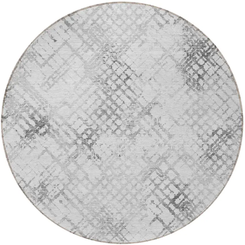 8' Gray Charcoal And Silver Round Geometric Washable Indoor Outdoor Area Rug Photo 5