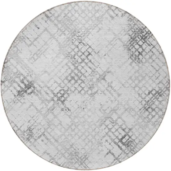 8' Gray Charcoal And Silver Round Geometric Washable Indoor Outdoor Area Rug Photo 5