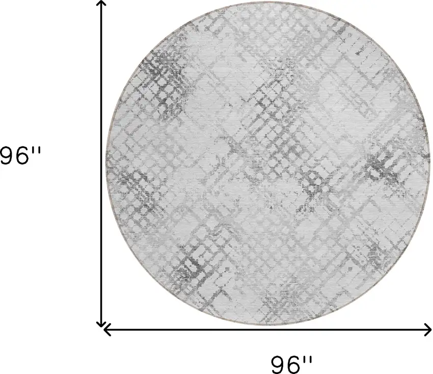 8' Gray Charcoal And Silver Round Geometric Washable Indoor Outdoor Area Rug Photo 3