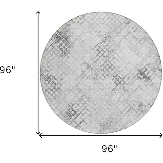 8' Gray Charcoal And Silver Round Geometric Washable Indoor Outdoor Area Rug Photo 3