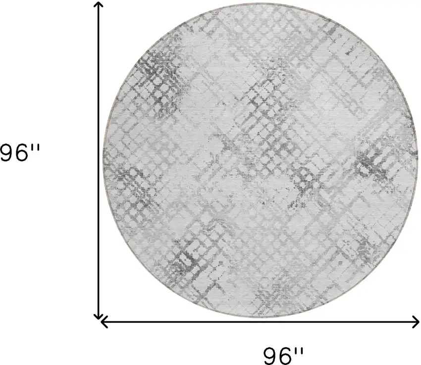 8' Gray Charcoal And Silver Round Geometric Washable Indoor Outdoor Area Rug Photo 3