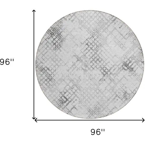8' Gray Charcoal And Silver Round Geometric Washable Indoor Outdoor Area Rug Photo 3